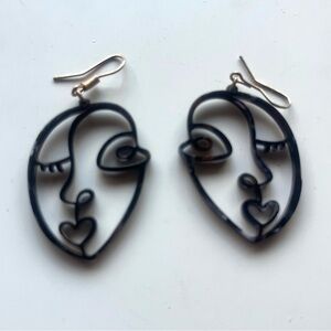 Abstract Face Black Earrings and silver tone gem earrings - 2 pair